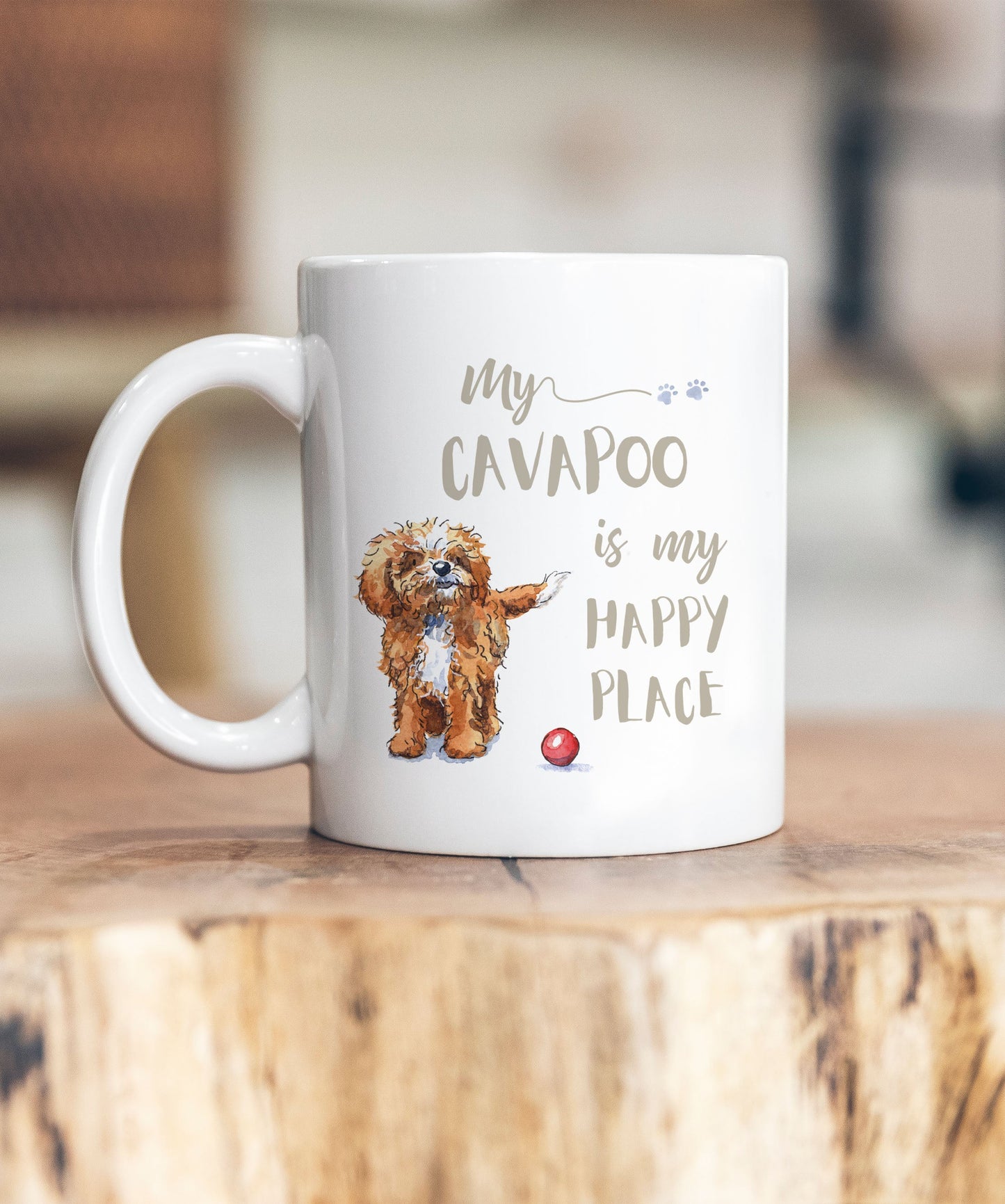 My Happy Place Cavapoo Red & White Ceramic Mug