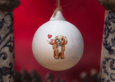 Cavapoo Red & White Ceramic Round Bauble