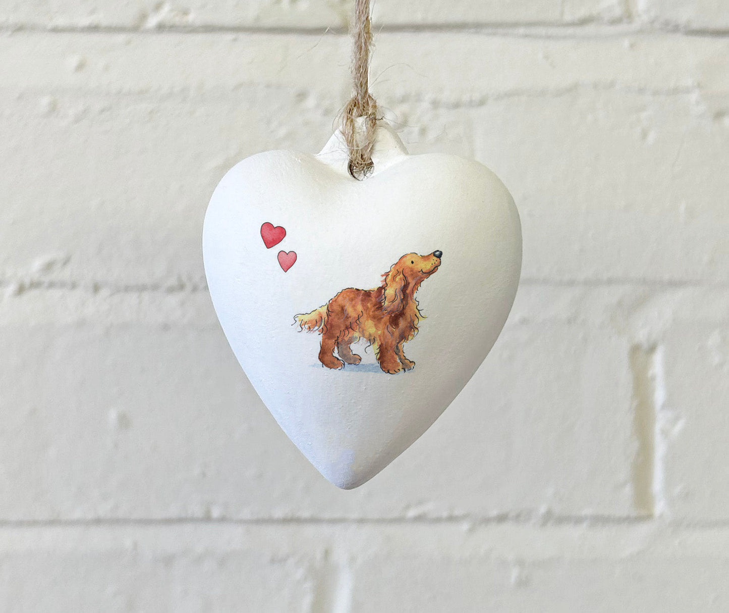 Cocker Tan Ceramic Heart Bauble