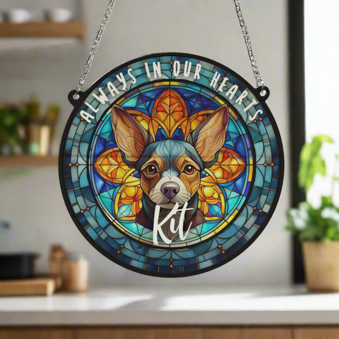 Chihuahua Black Memorial Stained Glass Effect Suncatcher