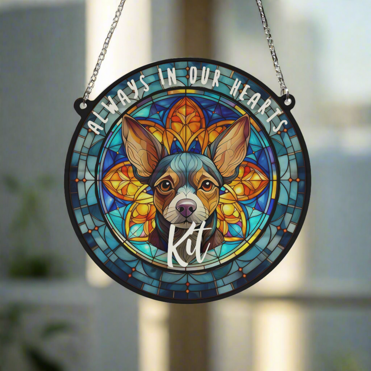 Chihuahua Black Memorial Stained Glass Effect Suncatcher