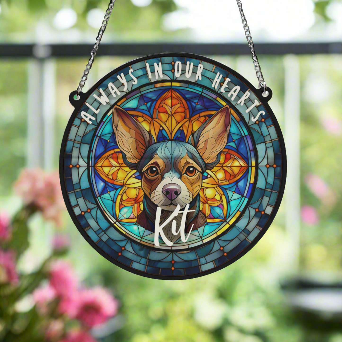 Chihuahua Black Memorial Stained Glass Effect Suncatcher