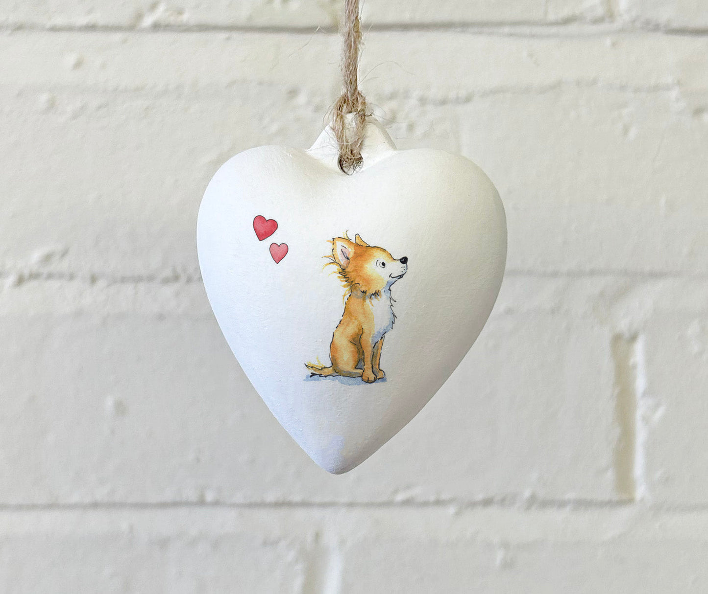 Chihuahua Fawn Ceramic Heart Bauble