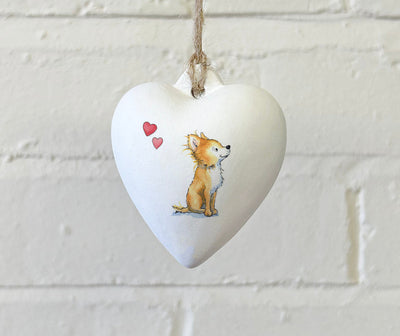 Chihuahua Fawn Ceramic Heart Bauble