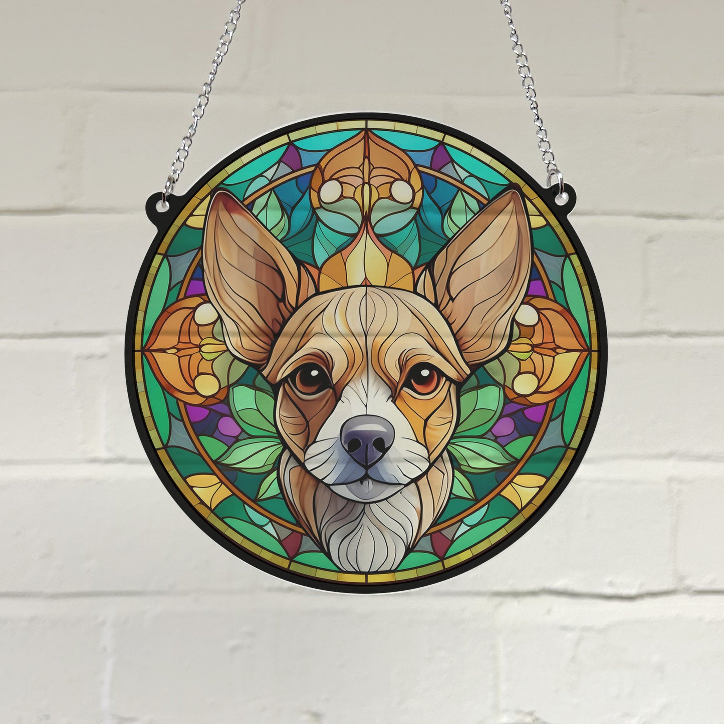 Chihuahua Fawn Stained Glass Effect Suncatcher