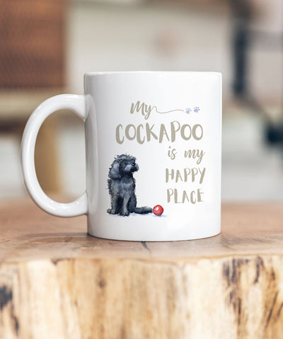 My Happy Place Cockapoo Black Ceramic Mug