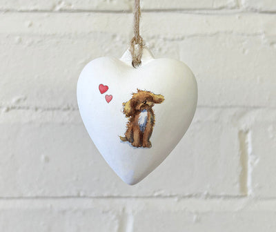 Cockapoo Brown & White Ceramic Heart Bauble