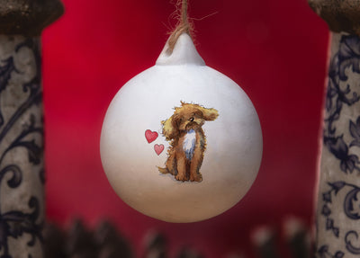 Cockapoo Brown & White Ceramic Round Bauble