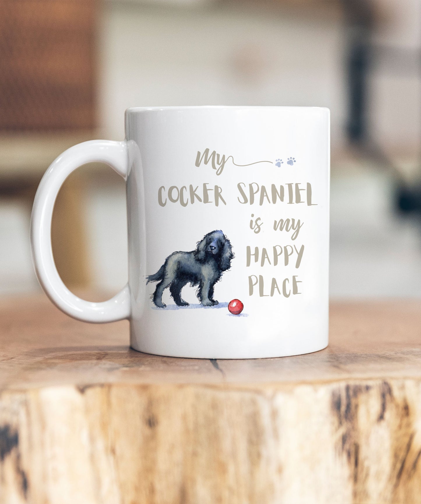 My Happy Place Cocker Spaniel Black Ceramic Mug