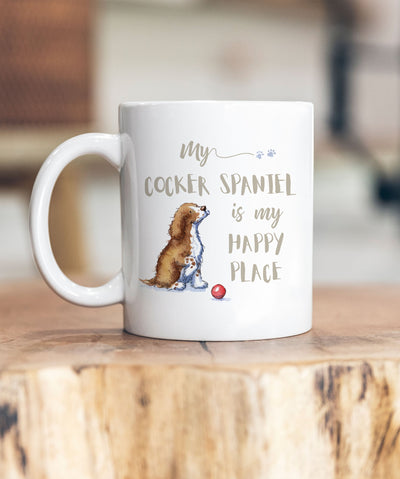 My Happy Place Cocker Liver & White Ceramic Mug