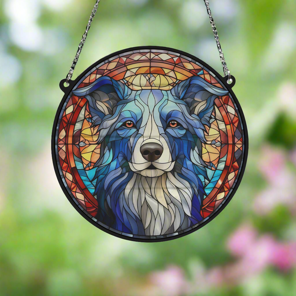 Border Collie Stained Glass Effect Suncatcher