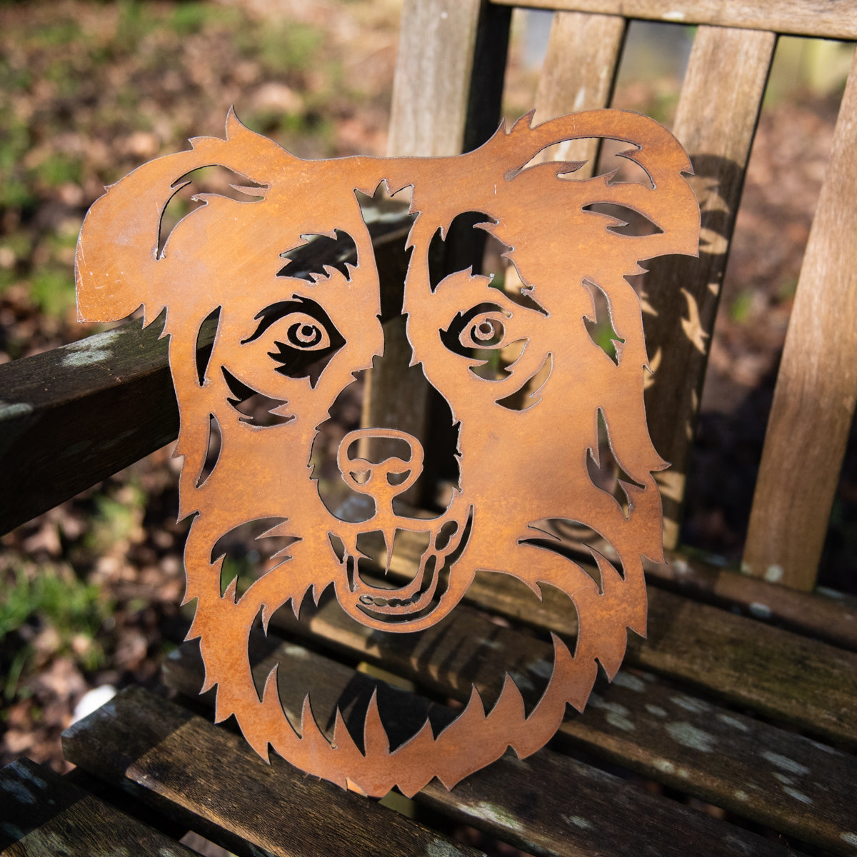 Border Collie Dog - Rustic Rusted Pet Garden Sculpture - Solid Steel