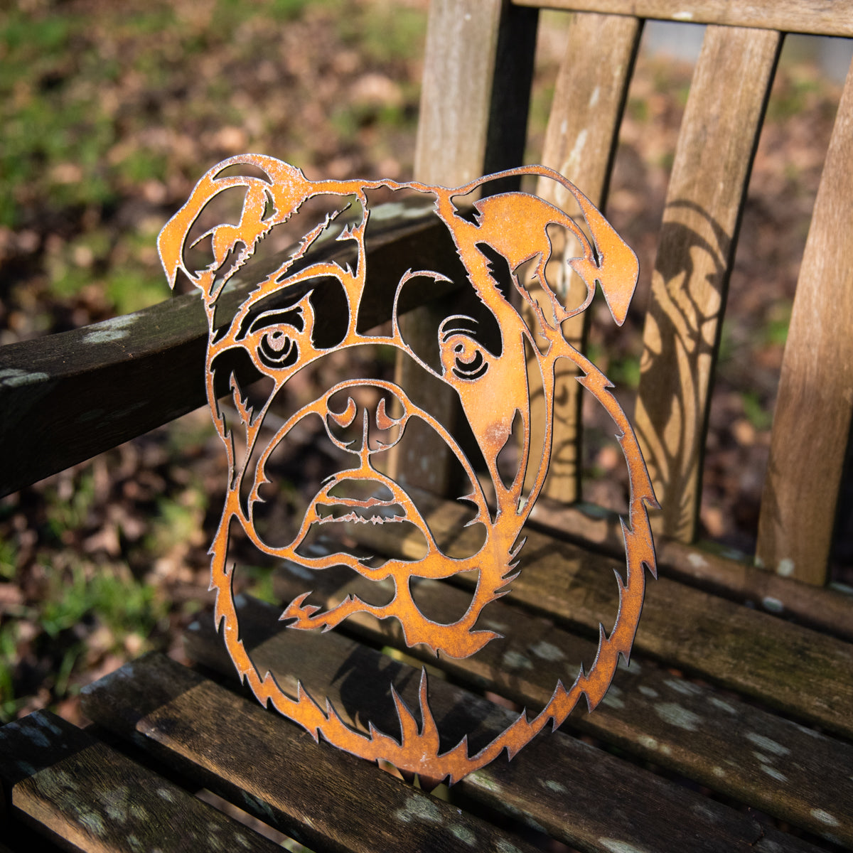 Bulldog - Rustic Rusted Pet Garden Sculpture - Solid Steel