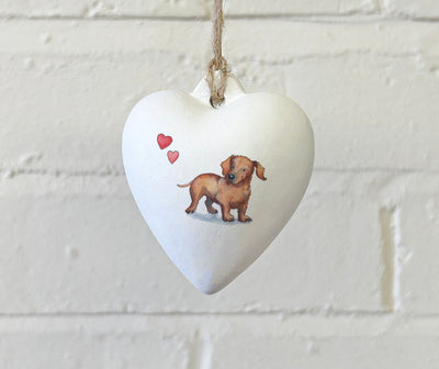 Dachshund Red Ceramic Heart Bauble