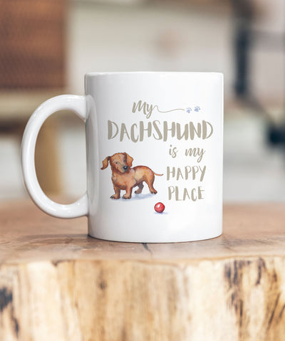 My Happy Place Dachshund Red Ceramic Mug