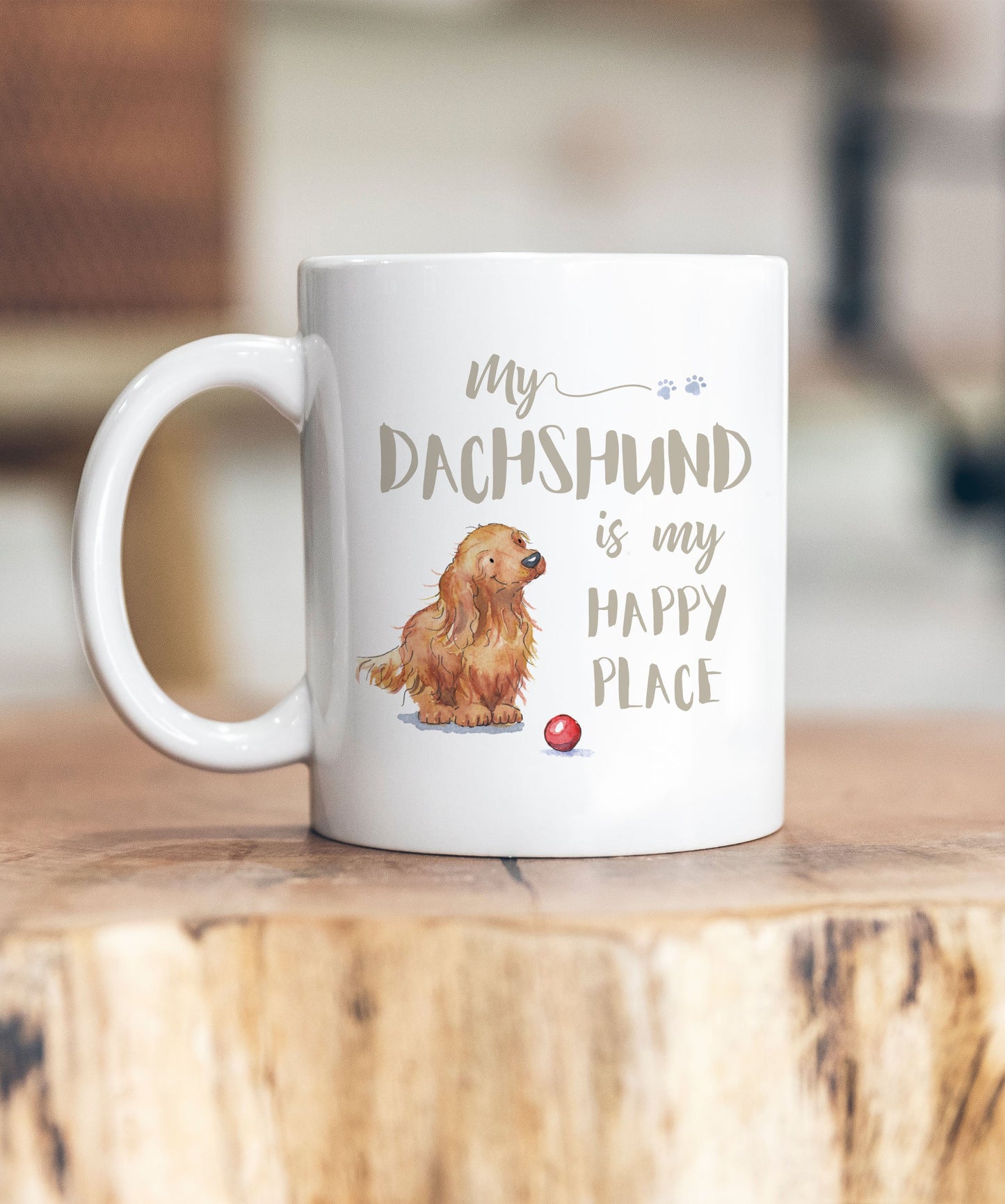 My Happy Place Dachshund Red Longhaired Ceramic Mug