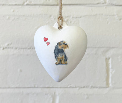 Dachshund Wirehaired Ceramic Heart Bauble