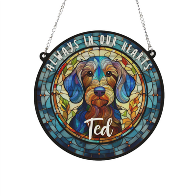 Dachshund Wirehaired Memorial Stained Glass Effect Suncatcher