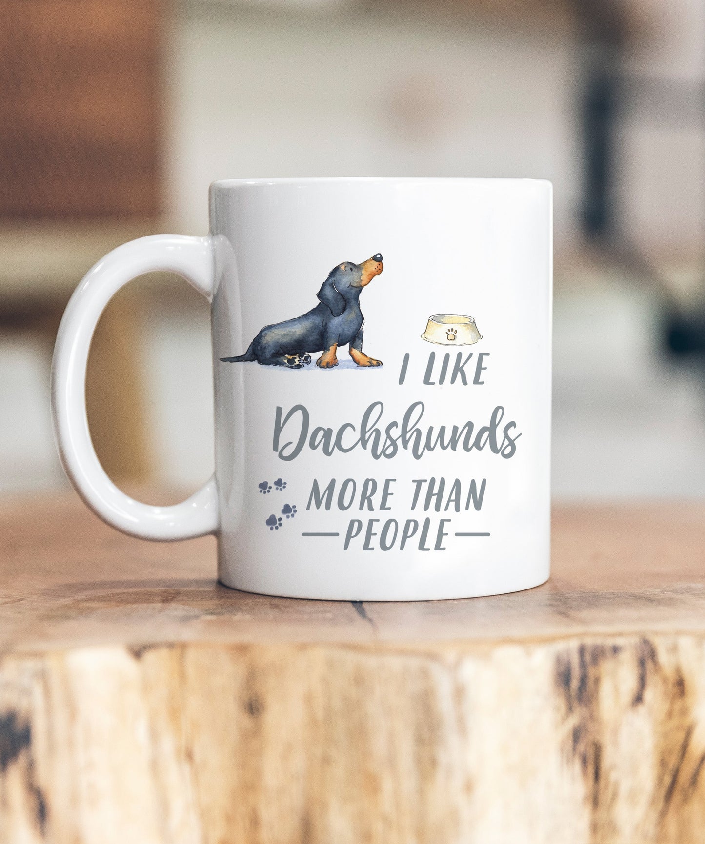 I Like Dogs More Than People Dachshund Black Ceramic Mug