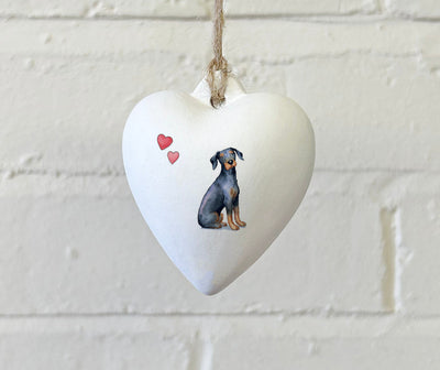 Doberman Ceramic Heart Bauble