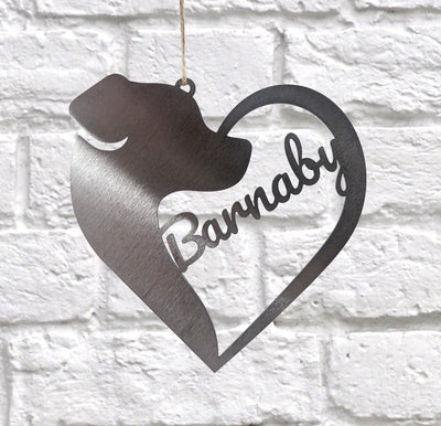 Dog Outline Heart Personalised - Rustic Garden Sign