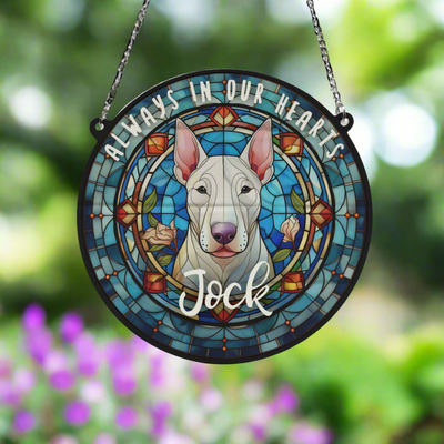 English Bull Terrier Memorial Stained Glass Effect Suncatcher