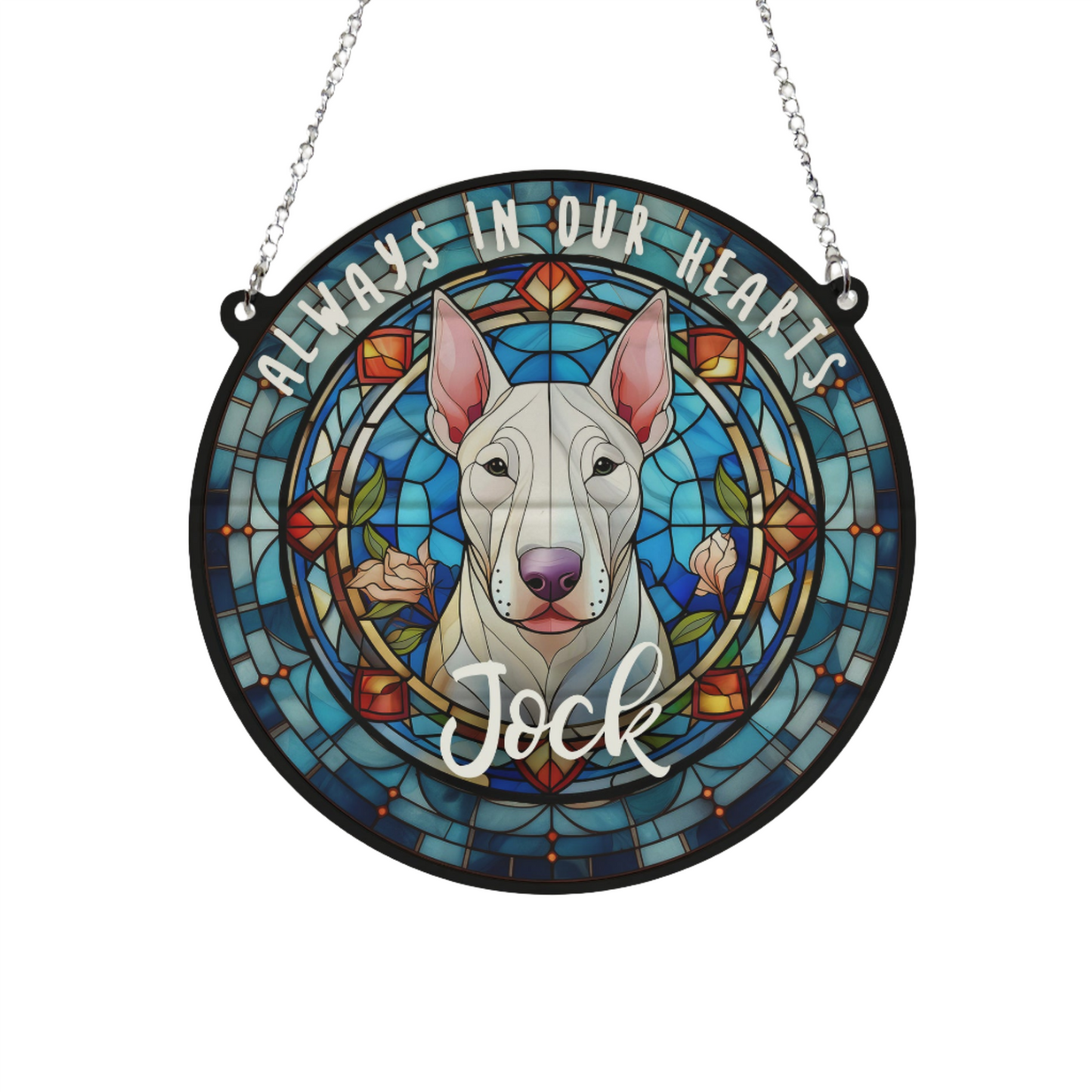 English Bull Terrier Memorial Stained Glass Effect Suncatcher