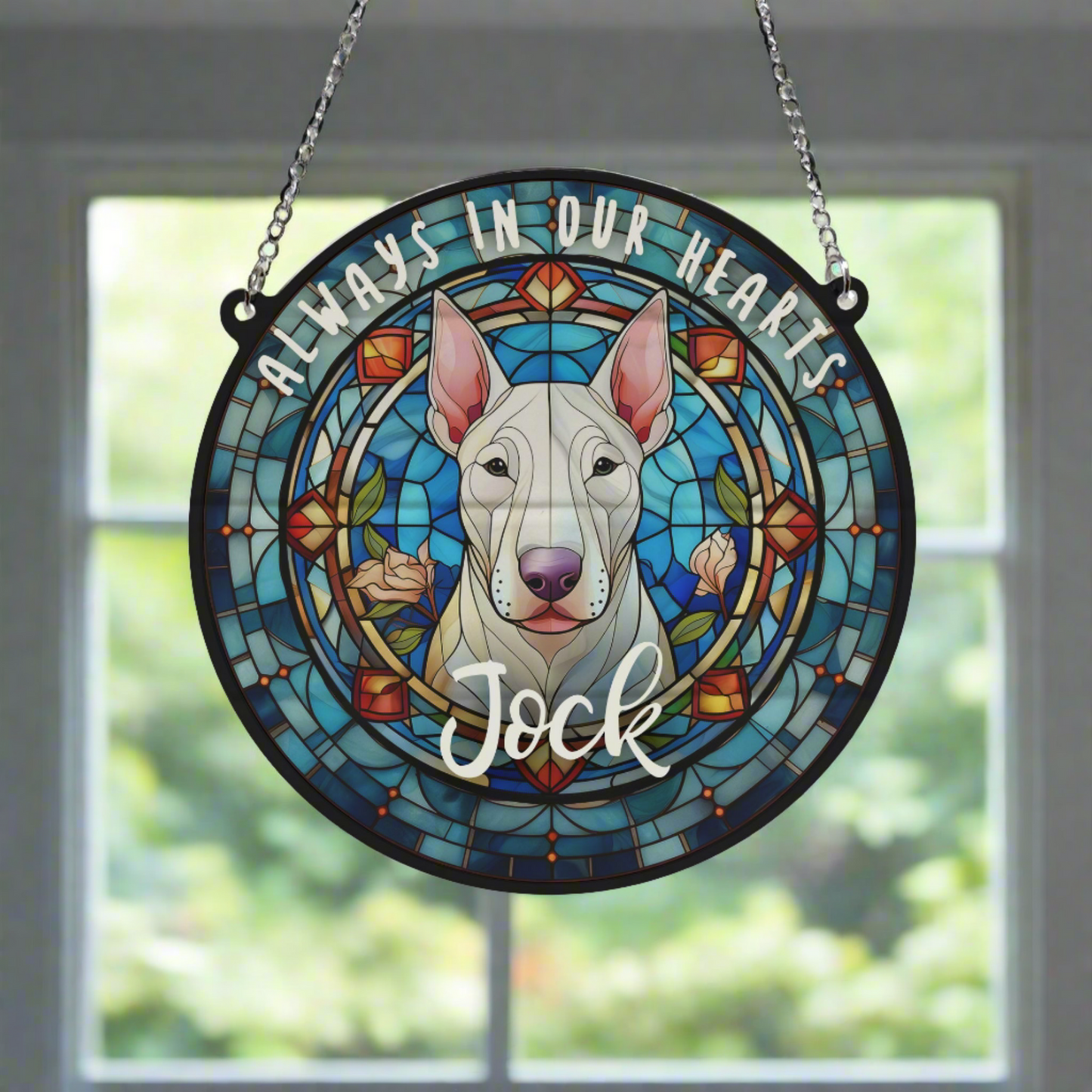 English Bull Terrier Memorial Stained Glass Effect Suncatcher