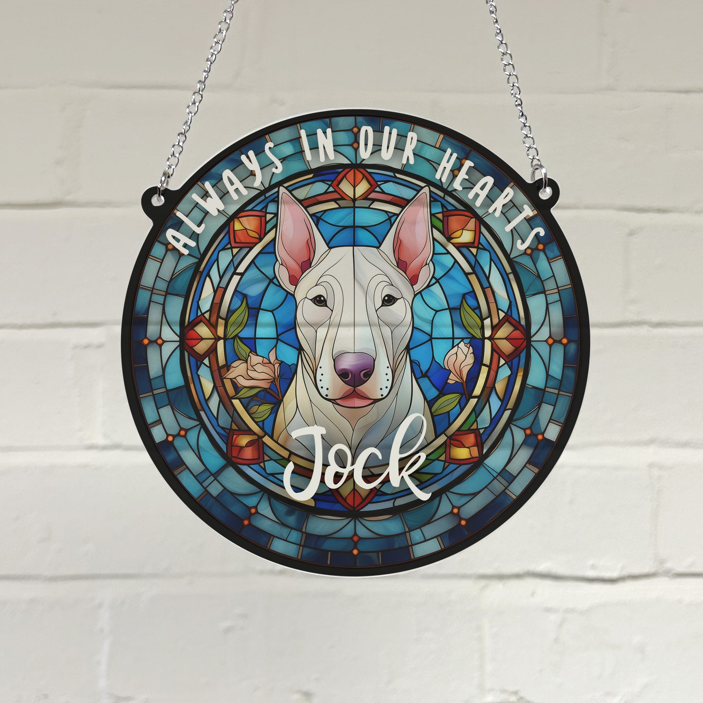 English Bull Terrier Memorial Stained Glass Effect Suncatcher