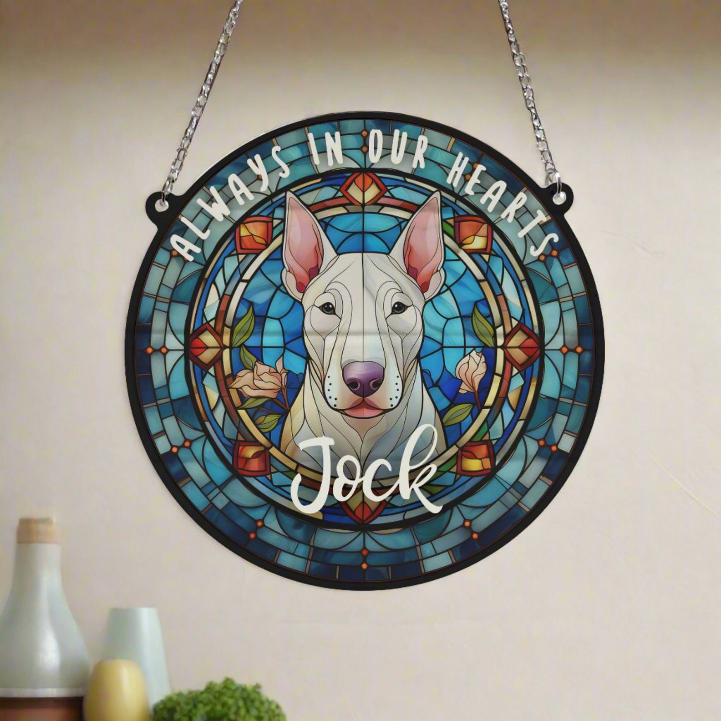 English Bull Terrier Memorial Stained Glass Effect Suncatcher