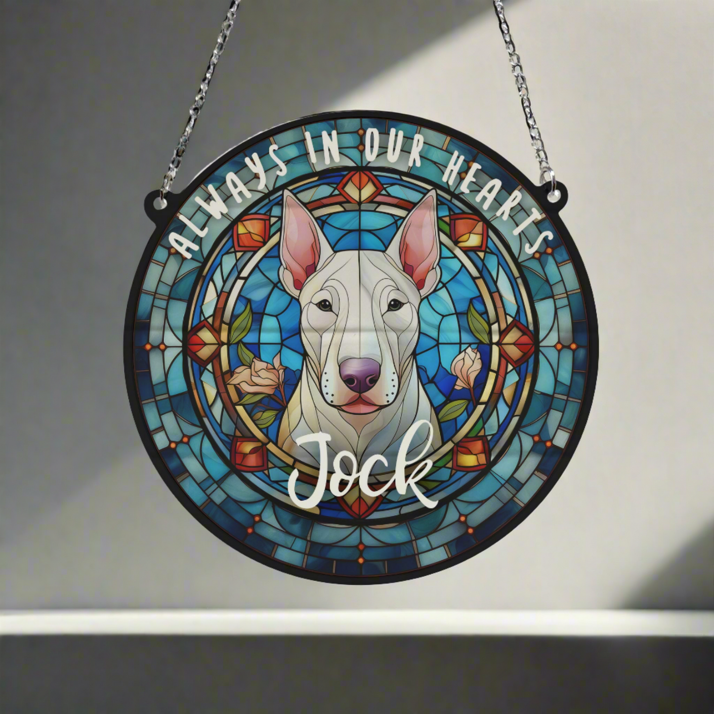 English Bull Terrier Memorial Stained Glass Effect Suncatcher