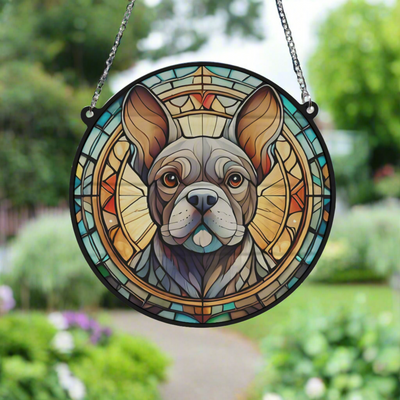 French Bulldog Grey Stained Glass Effect Suncatcher