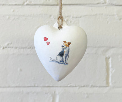 Fox Terrier Ceramic Heart Bauble