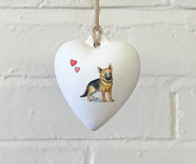 German Shepherd Ceramic Heart Bauble