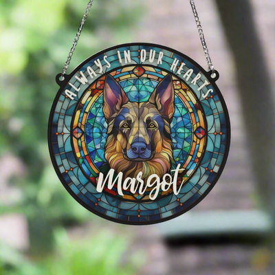 German Shepherd Memorial Stained Glass Effect Suncatcher