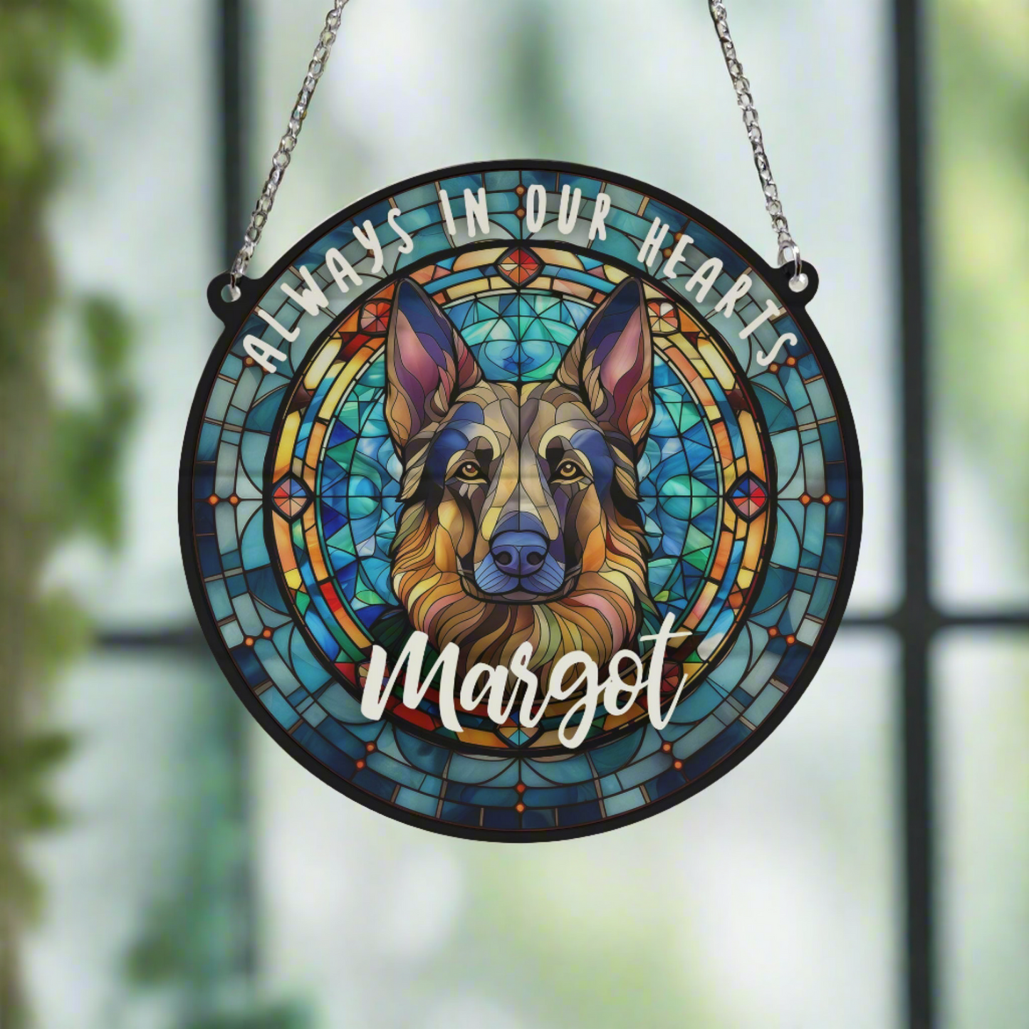 German Shepherd Memorial Stained Glass Effect Suncatcher