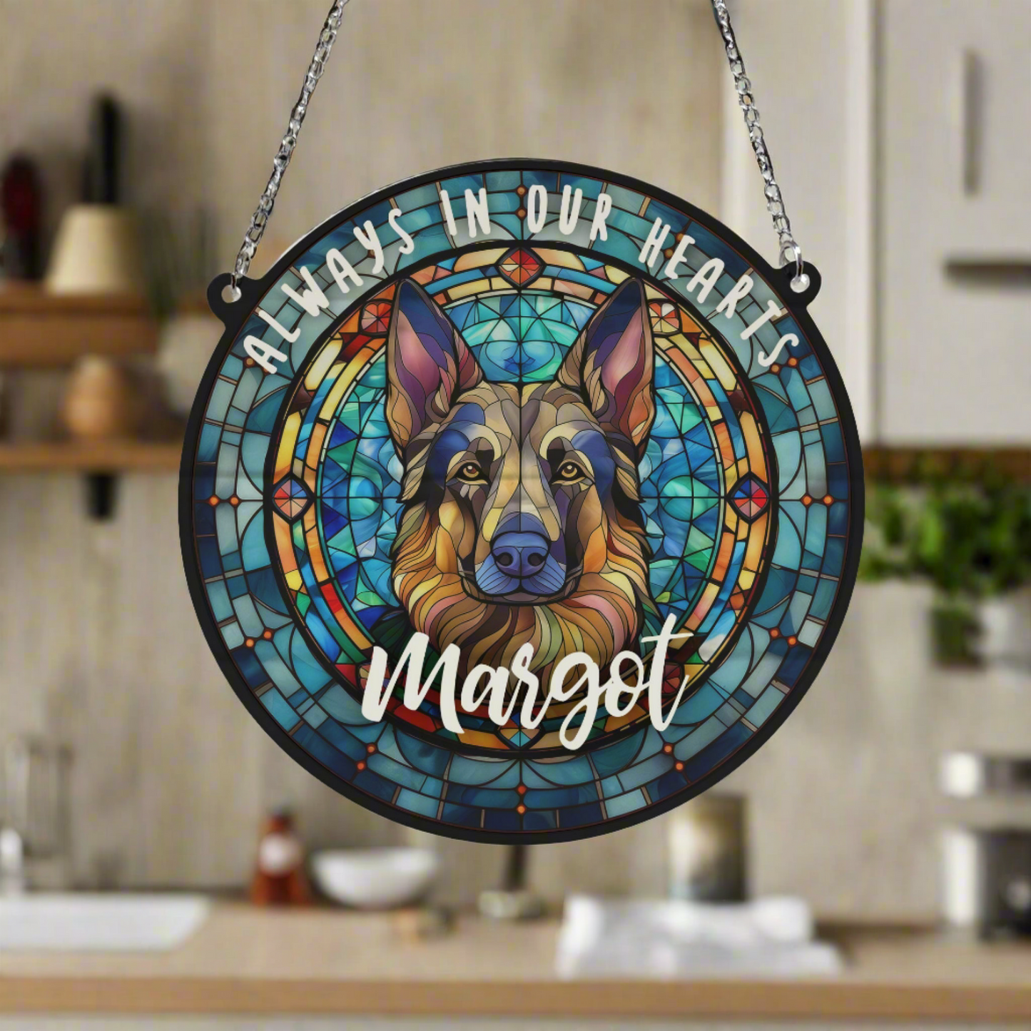 German Shepherd Memorial Stained Glass Effect Suncatcher