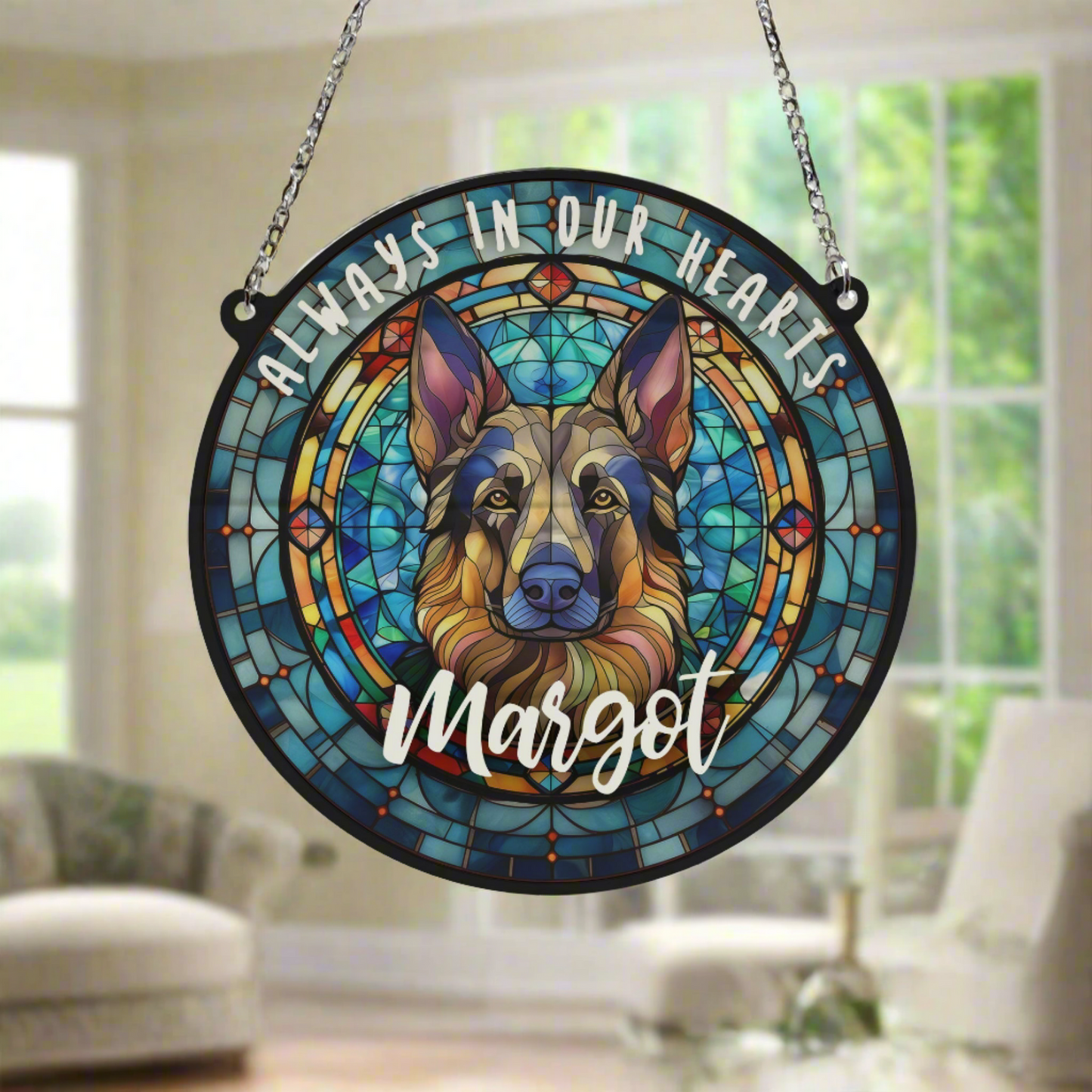 German Shepherd Memorial Stained Glass Effect Suncatcher