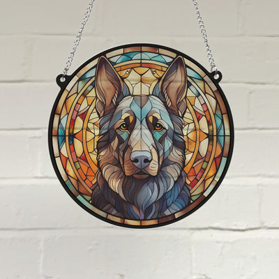 German Shepherd Black Stained Glass Effect Suncatcher