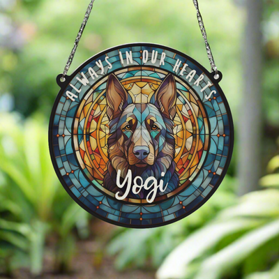 German Shepherd Black Memorial Stained Glass Effect Suncatcher