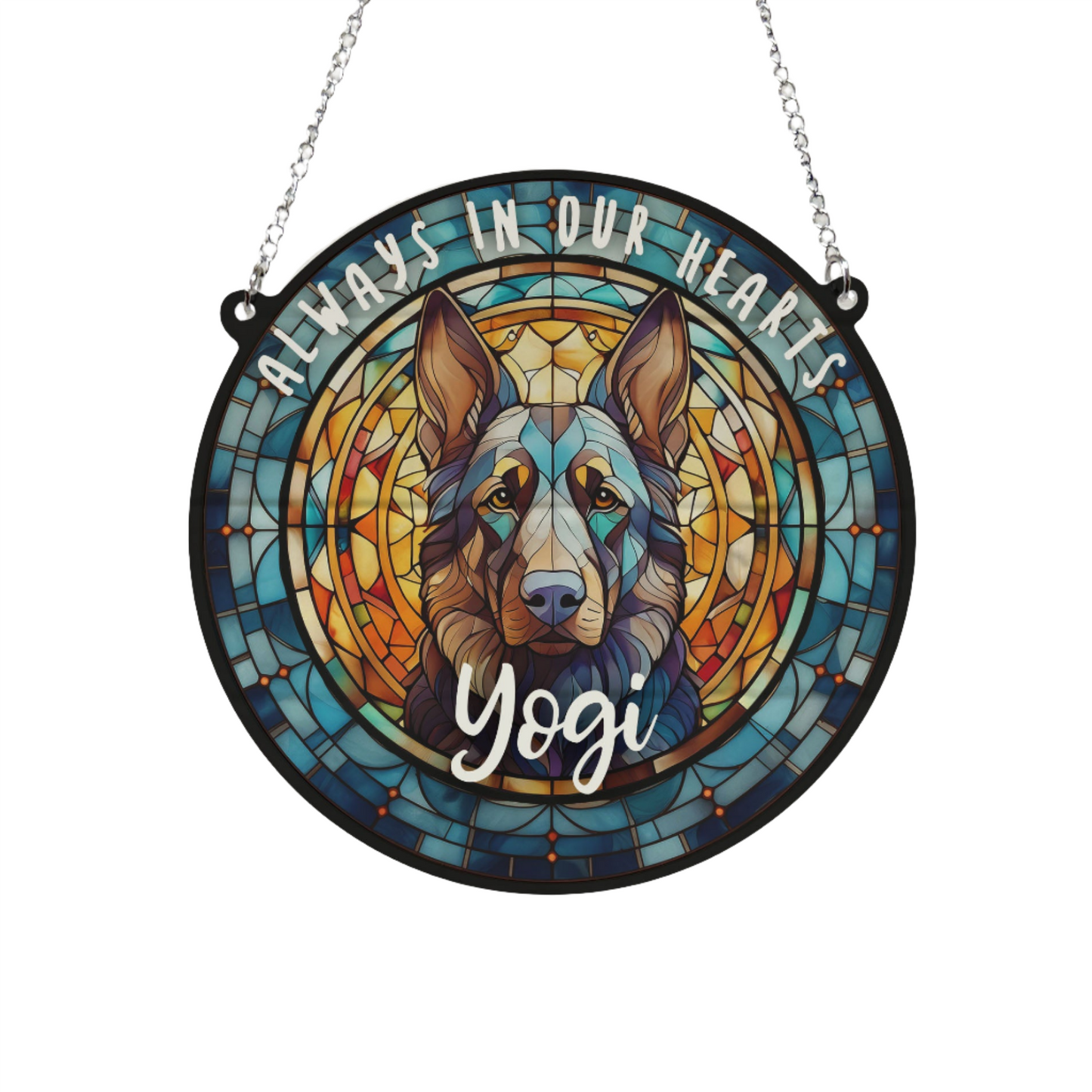 German Shepherd Black Memorial Stained Glass Effect Suncatcher