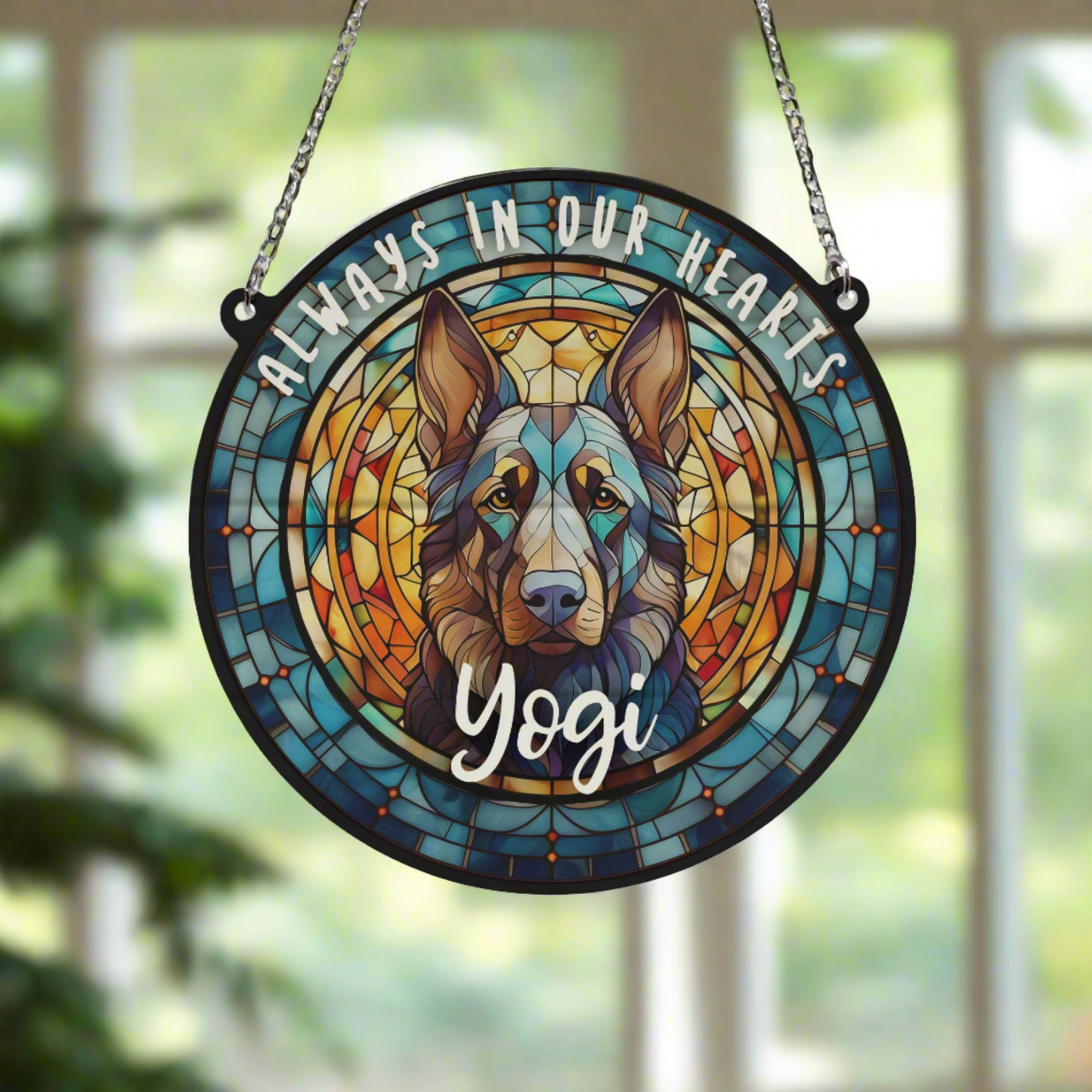 German Shepherd Black Memorial Stained Glass Effect Suncatcher