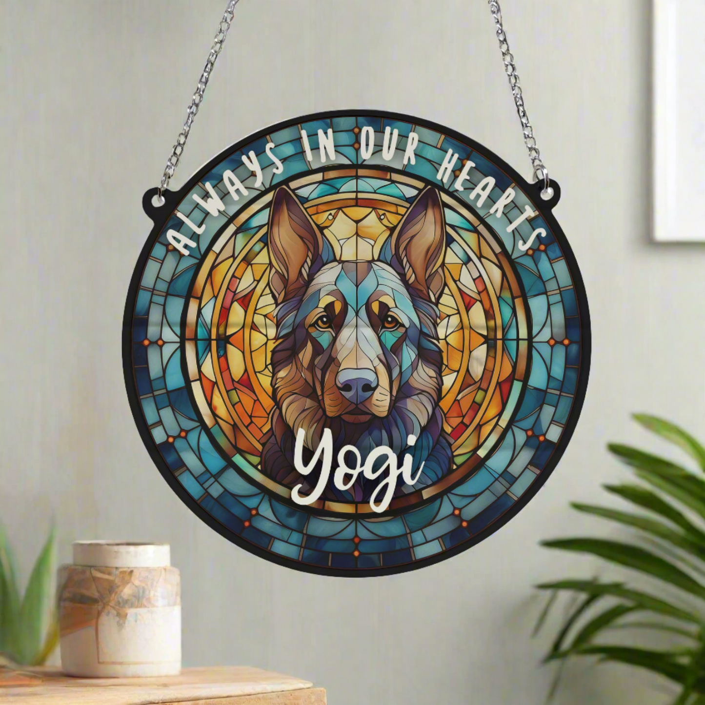 German Shepherd Black Memorial Stained Glass Effect Suncatcher