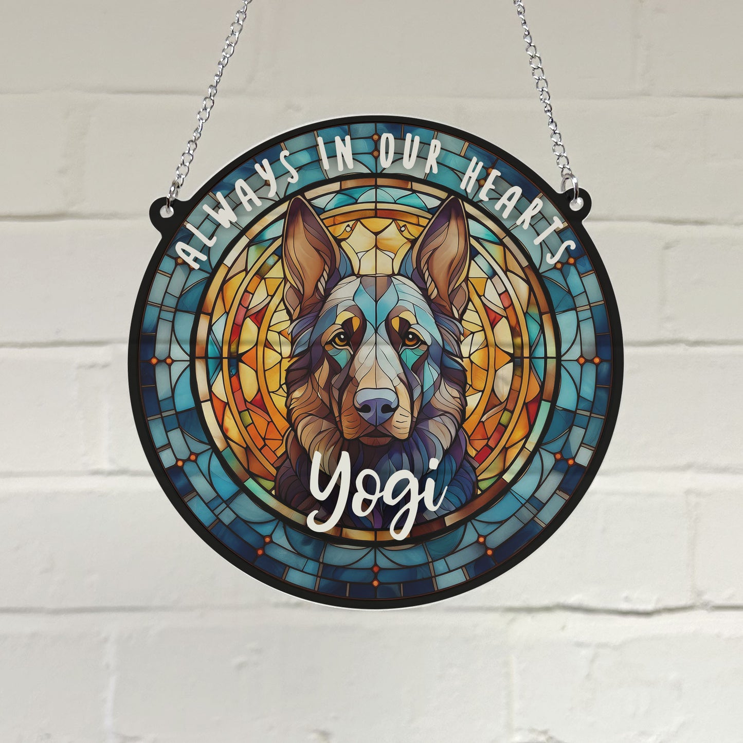 German Shepherd Black Memorial Stained Glass Effect Suncatcher