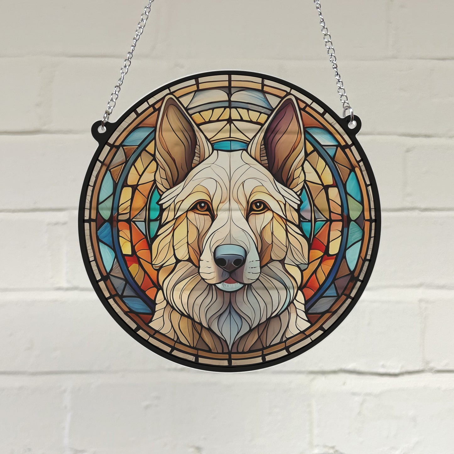 German Shepherd White Stained Glass Effect Suncatcher