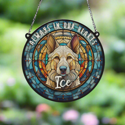 German Shepherd White Memorial Stained Glass Effect Suncatcher