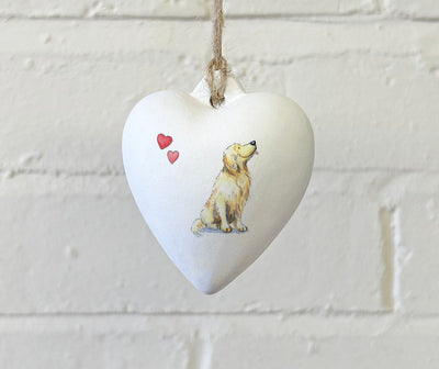 Golden Retriever Ceramic Heart Bauble