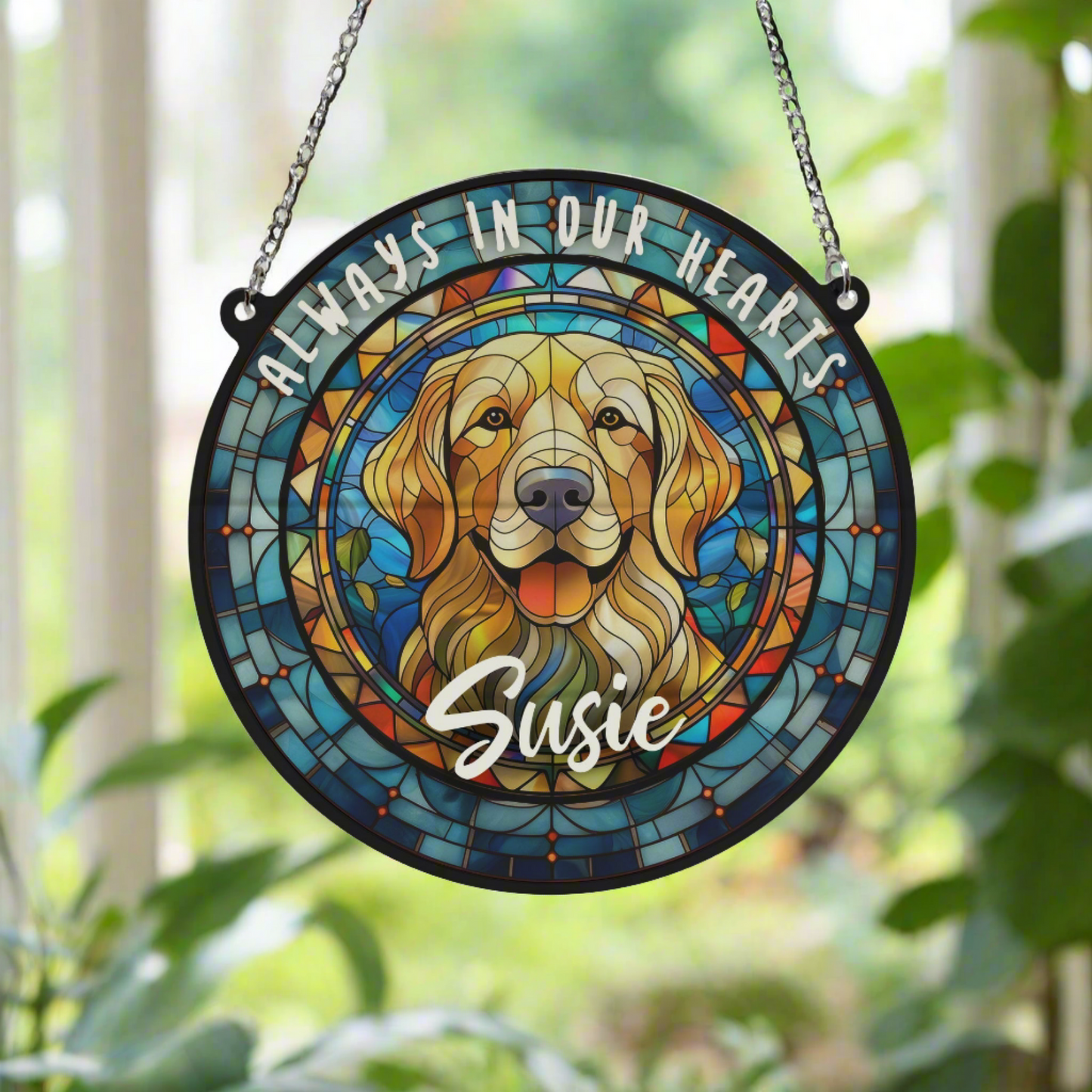 Golden Retriever Memorial Stained Glass Effect Suncatcher