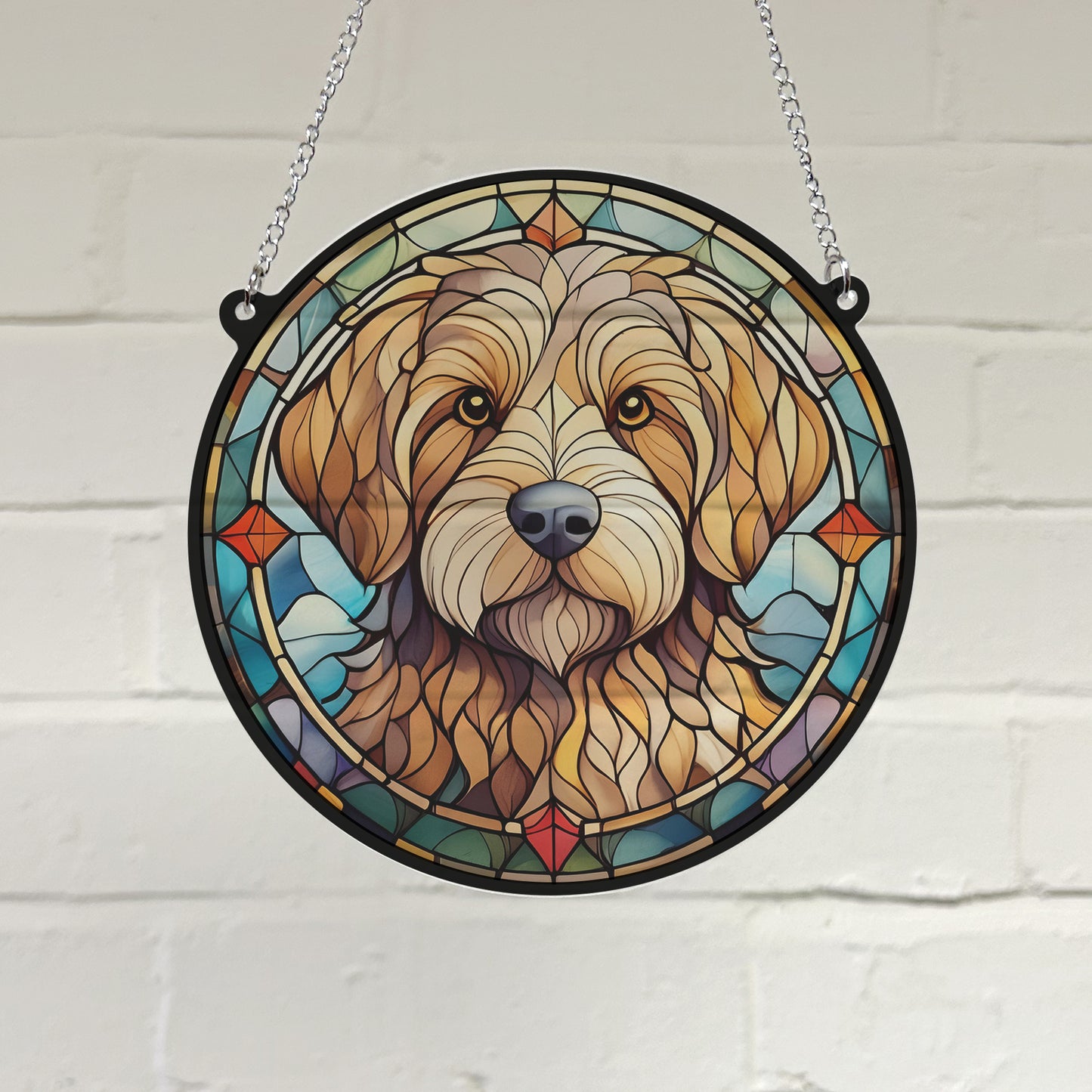 Goldendoodle Stained Glass Effect Suncatcher