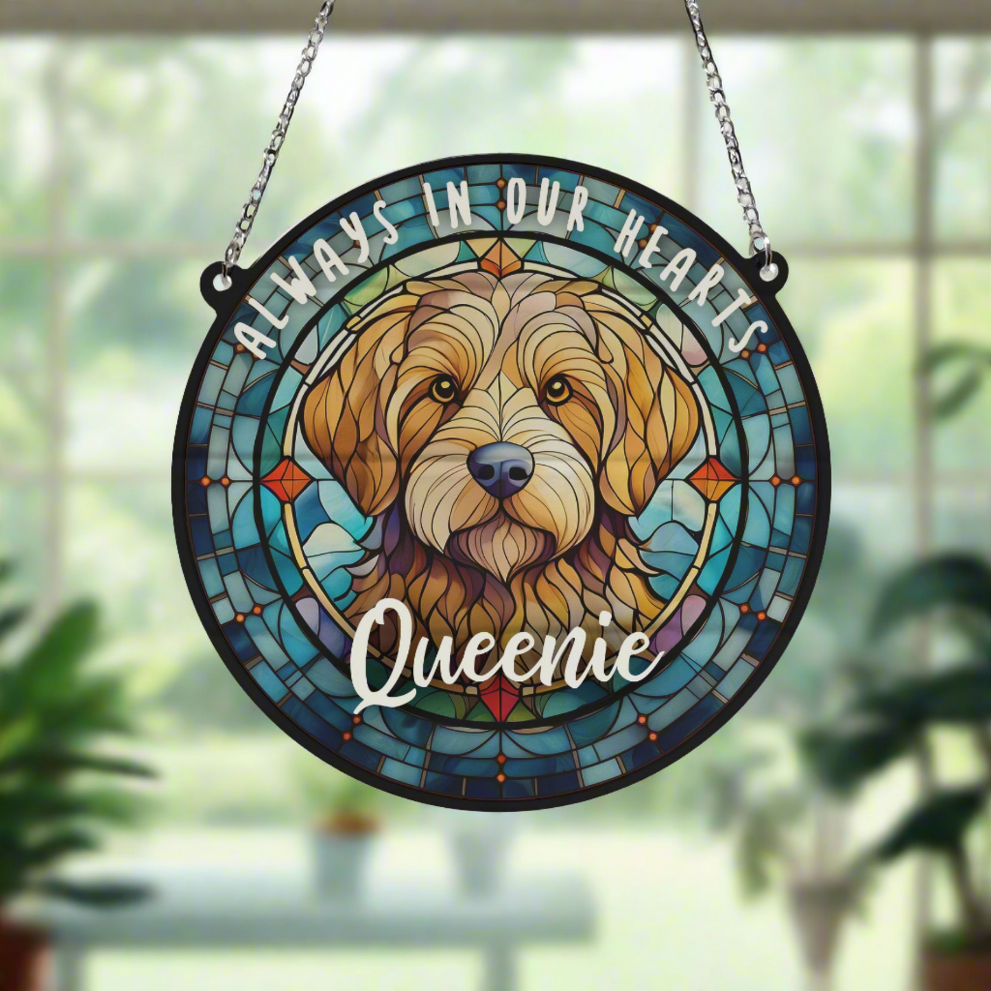 Goldendoodle Memorial Stained Glass Effect Suncatcher